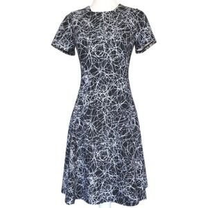 DKNY Dress Womens 2 Fit Flare Black White Stretch Pockets Casual Career Party‎